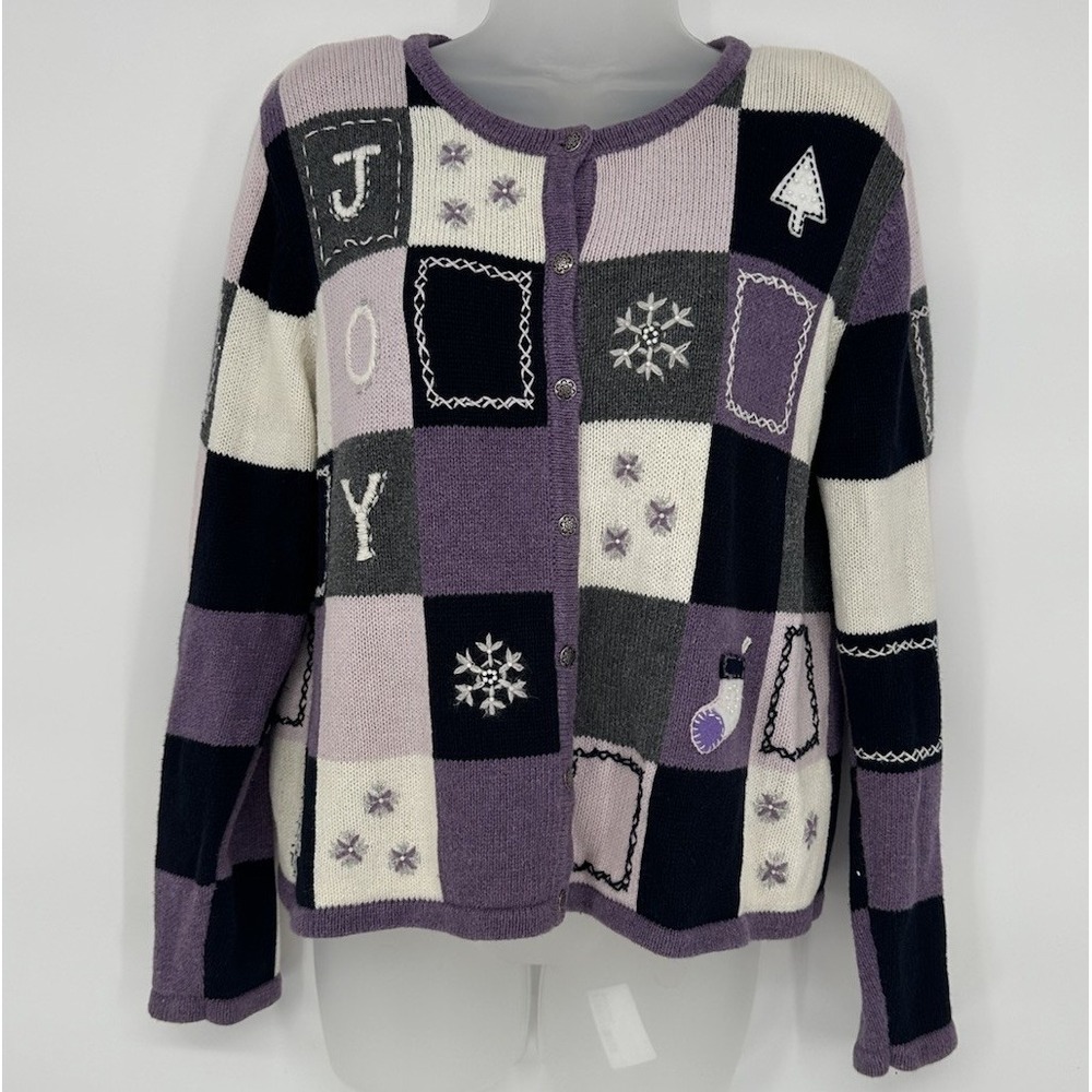 Christopher &‎ Banks Vintage Winter Holidays Hand Embroidered Cardigan Sweater M